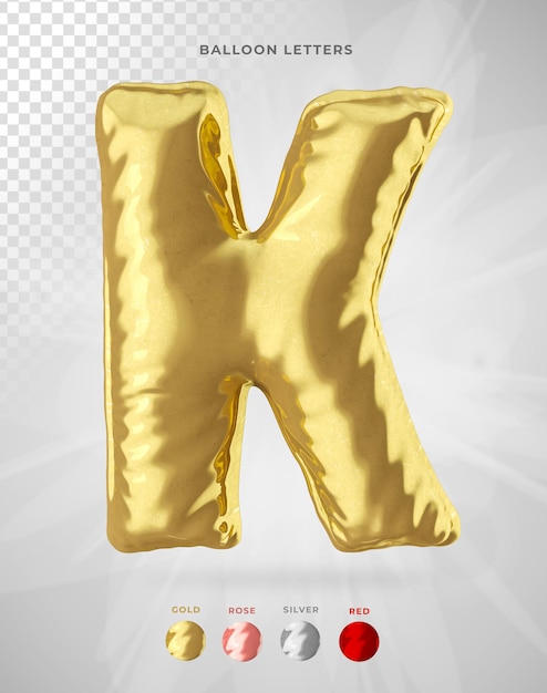 Letter K in 3D rendering of balloon isolated