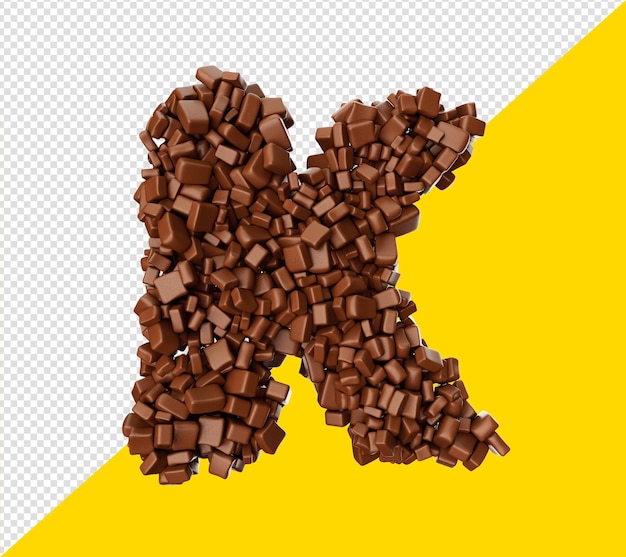 Letter K made of chocolate Chunks Chocolate Pieces Alphabet Letter K 3d illustration