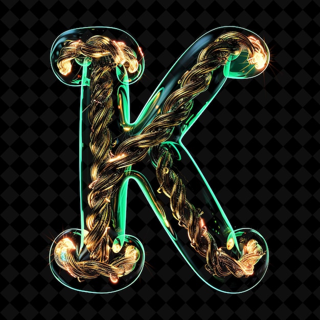 Letter K Trimmed With Braided Neon Wires With Bubble Font Ne Neon Color Y2K Shape Art Collection