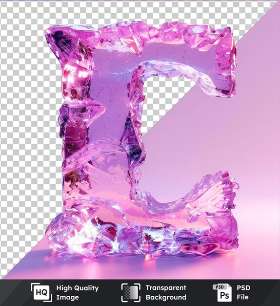 Letter L with ice elements on a pink background in highquality transparent PSD