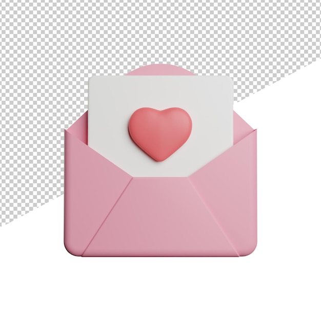 Letter Love Messages front view 3d rendering icon illustration on trasnparent background