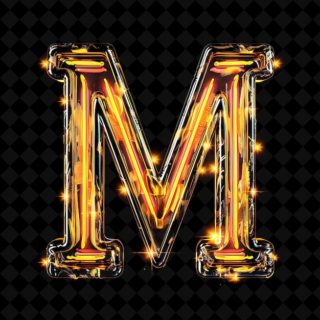 Letter M Framed With Intersecting Neon Glowing Plastic Frame Neon Color Y2K Shape Art Collection