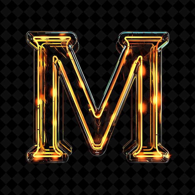 Letter M Framed With Intersecting Neon Glowing Plastic Frame Neon Color Y2K Shape Art Collection