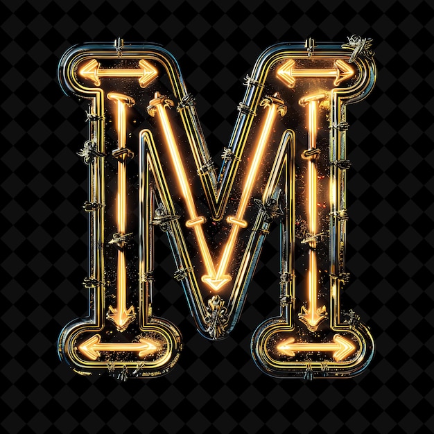 Letter M Framed With Intersecting Neon Glowing Plastic Frame Neon Color Y2K Shape Art Collection