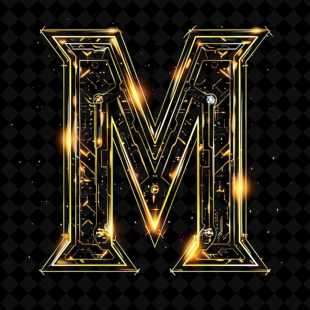 Letter M Framed With Intersecting Neon Glowing Plastic Frame Neon Color Y2K Shape Art Collection