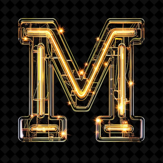 Letter M Framed With Intersecting Neon Glowing Plastic Frame Neon Color Y2K Shape Art Collection