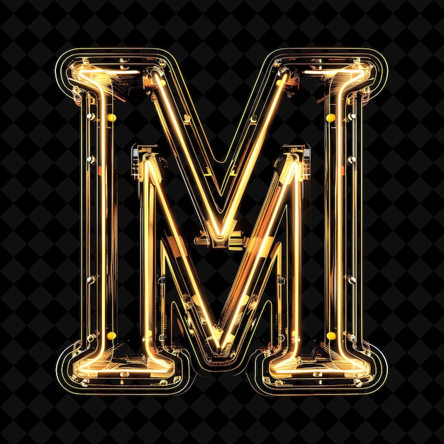 Letter M Framed With Intersecting Neon Glowing Plastic Frame Neon Color Y2K Shape Art Collection