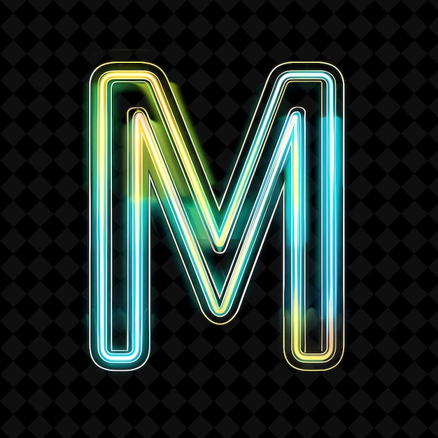 Letter M Outlined With Intersecting Neon Glowing Outlines Wi Neon Color Y2K Shape Art Collection