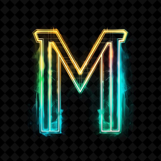 Letter M Outlined With Intersecting Neon Glowing Outlines Wi Neon Color Y2K Shape Art Collection