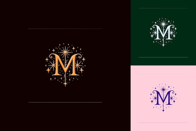 PSD letter m with vintage logo design style with m shaped into a nature abstract vector collections