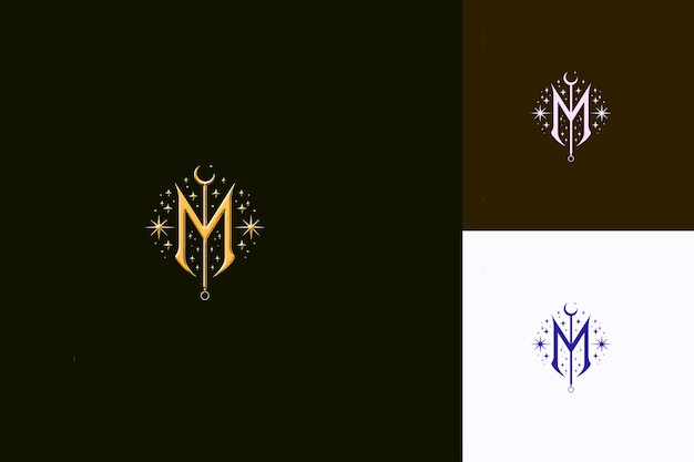 PSD letter m with vintage logo design style with m shaped into a nature abstract vector collections