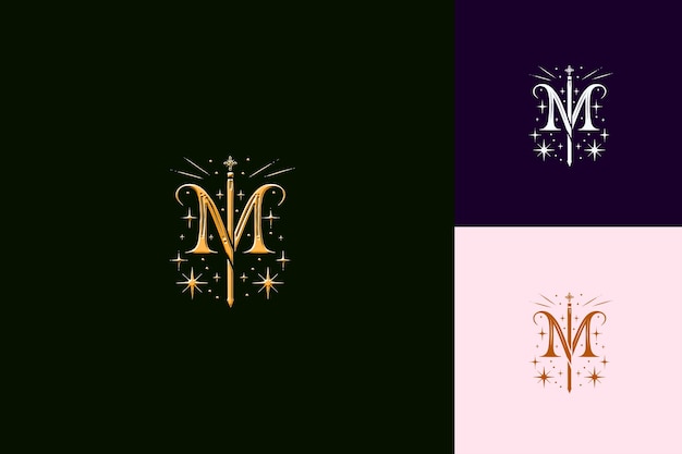 PSD letter m with vintage logo design style with m shaped into a nature abstract vector collections