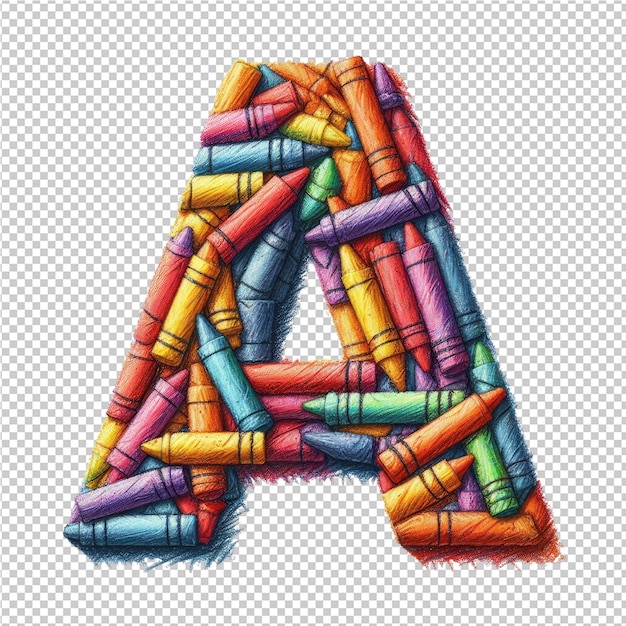 PSD a letter a made of colored pencils