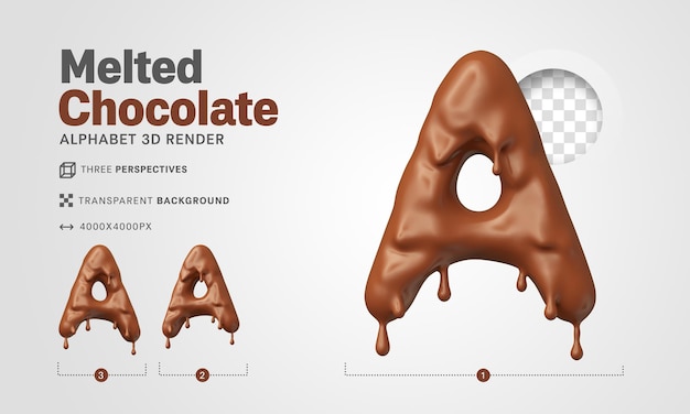 Letter A in melted chocolate 3d render for easter compositions