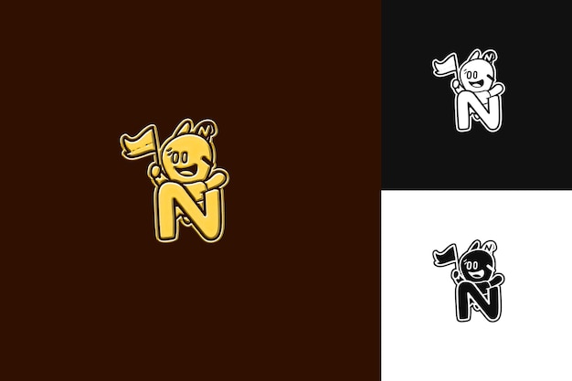 PSD letter n with mascot logo design style with n shaped into a illustration logo vector designs