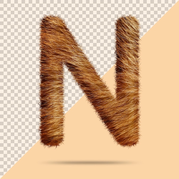 Letter n with realistic 3d fur