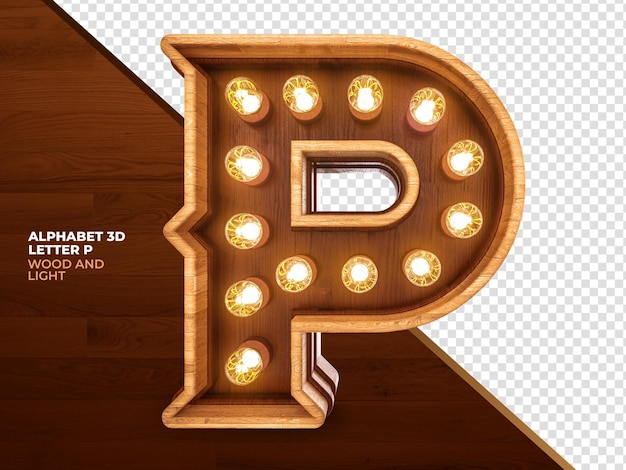 letter p 3d render wood with realistic lights