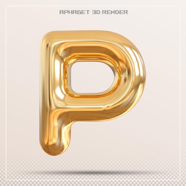 Letter P font gold Alphabet 3d render