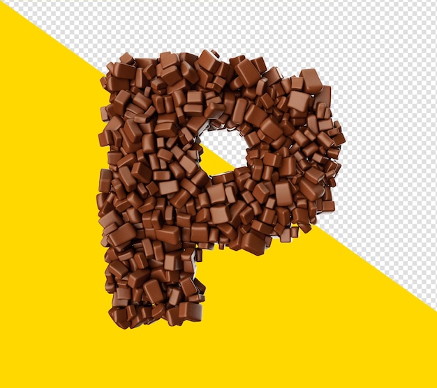 PSD letter p made of chocolate chunks chocolate pieces alphabet letter p 3d illustration