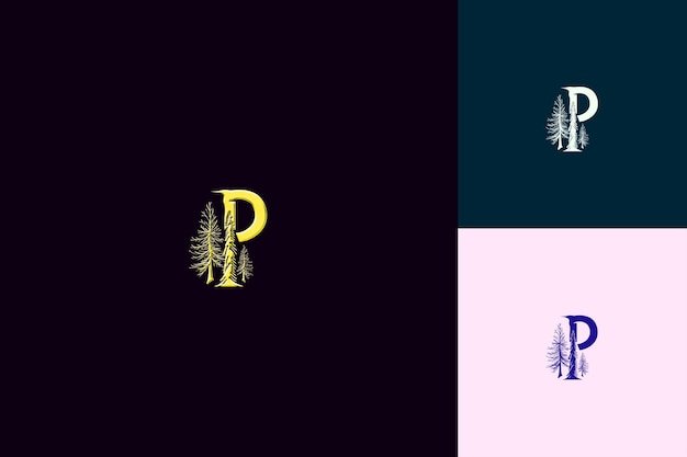 Letter P With Forest Logo Design Style With P Shaped Into a Nature Abstract Vector Collections