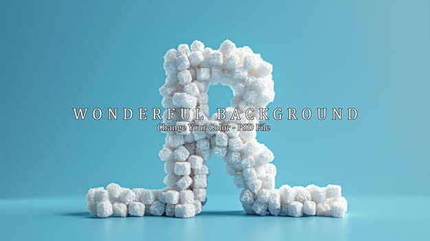 Letter R Made Of Fluffy White Cubes on Blue Background