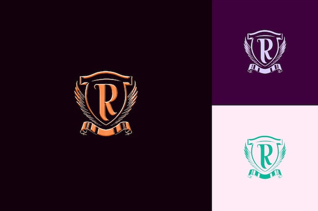 PSD letter r with badge logo design style with r shaped into a b nature abstract vector collections