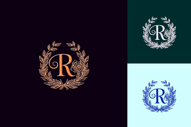 PSD letter r with hand lettered logo design style with r shaped nature abstract vector collections