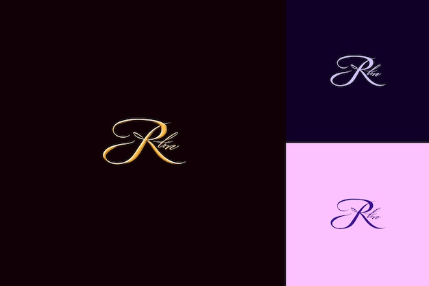 PSD letter r with signature logo design style with r shaped into nature abstract vector collections