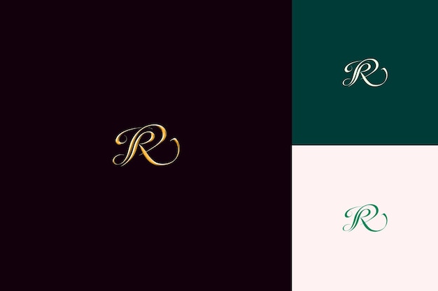 PSD letter r with signature logo design style with r shaped into nature abstract vector collections