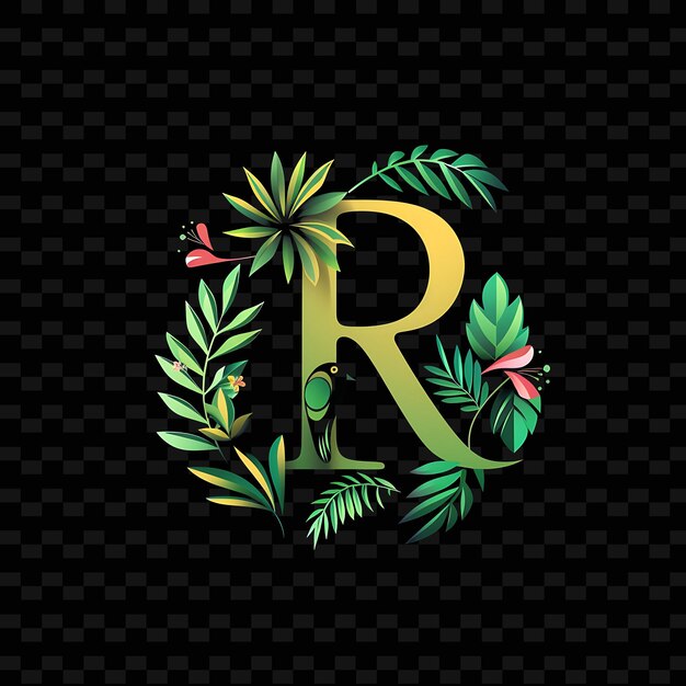 PSD letter r with tropical logo design style with r shaped into nature abstract vector collections