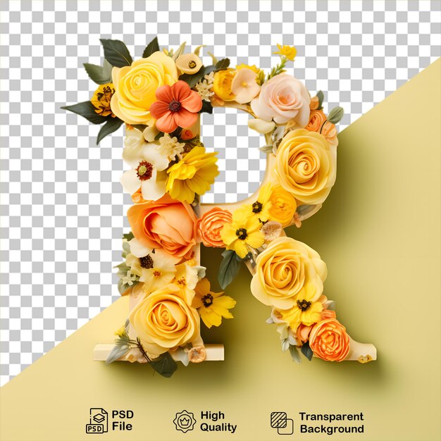 letter R with yellow flower isolated on transparent background include png file