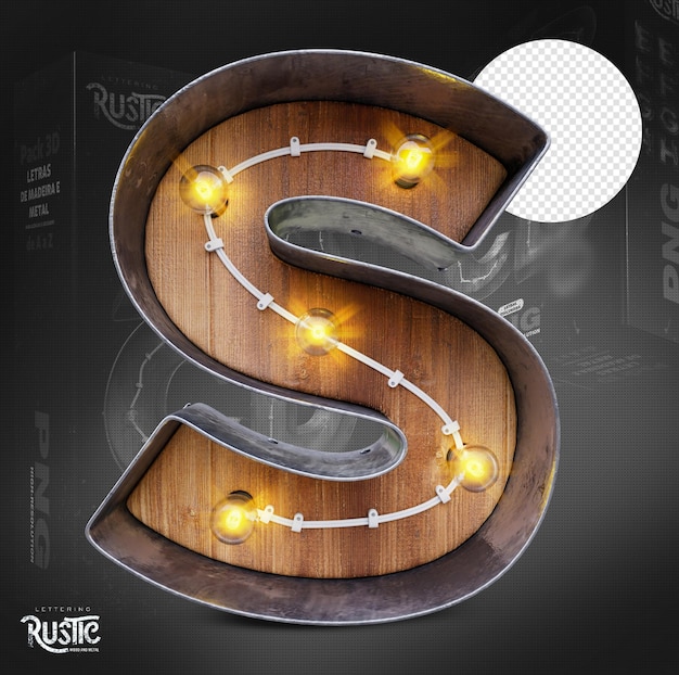 Letter S 3d in metal and wood with lights on