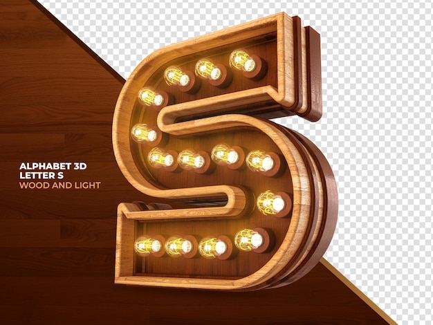 Letter S 3d render wood with realistic lights