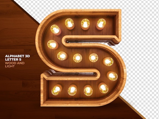 Letter S 3d render wood with realistic lights