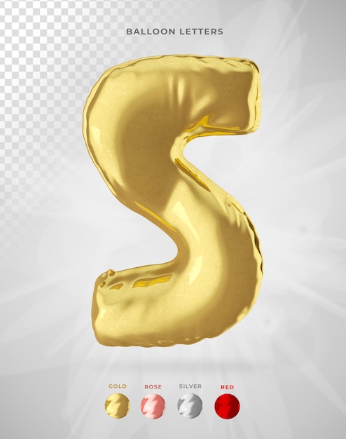 Letter S in 3D rendering of balloon isolated