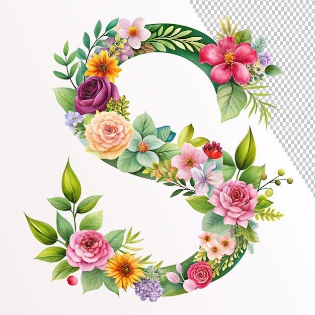 letter s geometric leaves flower on transparent background