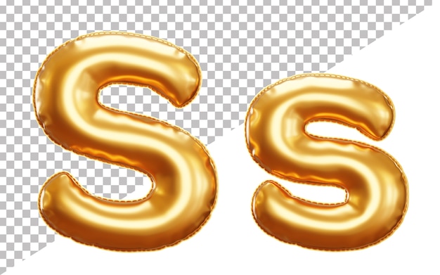 Letter s gold foil balloon alphabet in 3d style uppercase and lower case