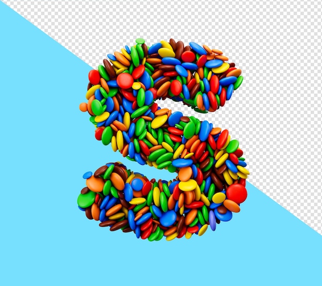 Letter S of multicolored rainbow candies Festive isolated 3d illustration