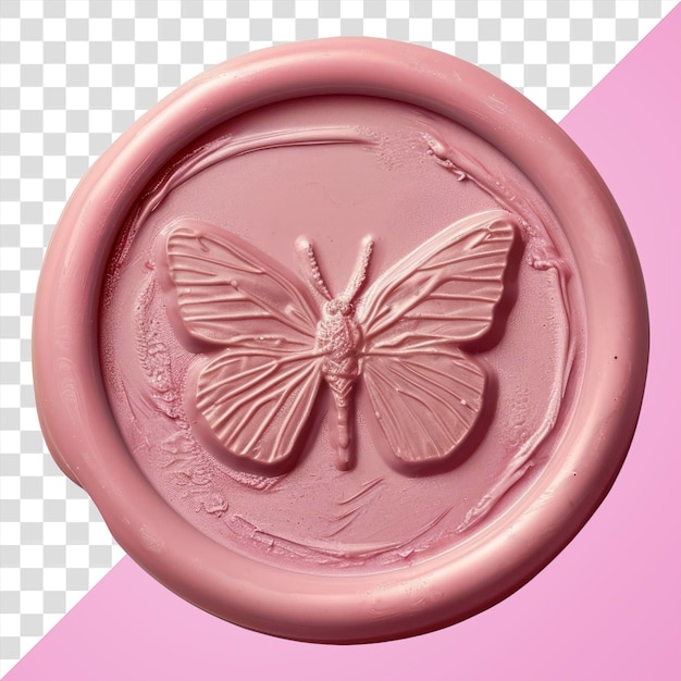 PSD letter seal wax stamp of butterfly pink white background creativity