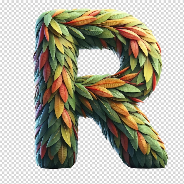 PSD letter t made from branches with a colorful pattern