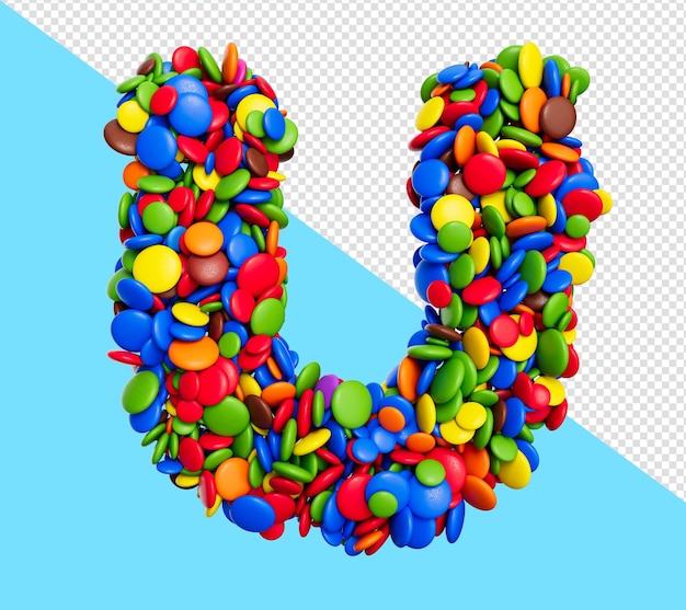 Letter U of multicolored rainbow candies Festive isolated 3d illustration