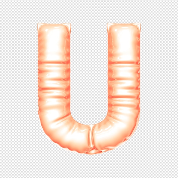 A letter u with a glossy orange background and a transparent background.