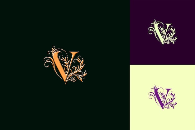 Letter v With Calligraphy Logo Design Style With v Shaped in Nature Abstract Vector Collections