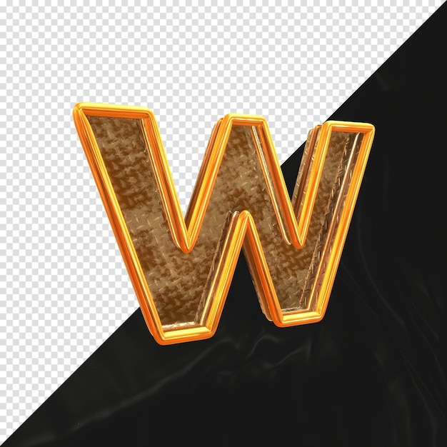 Letter W 3d render with realistic metallic texture