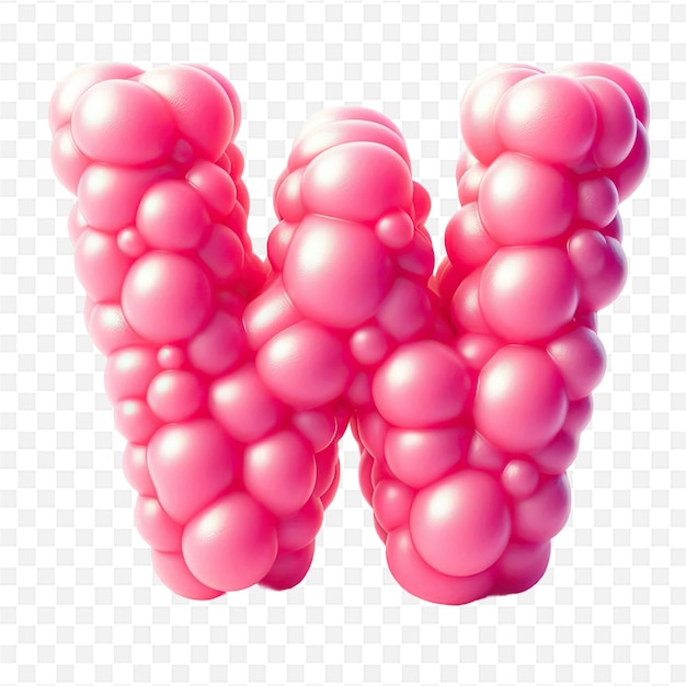 PSD a letter w made of pink balloons with a white background