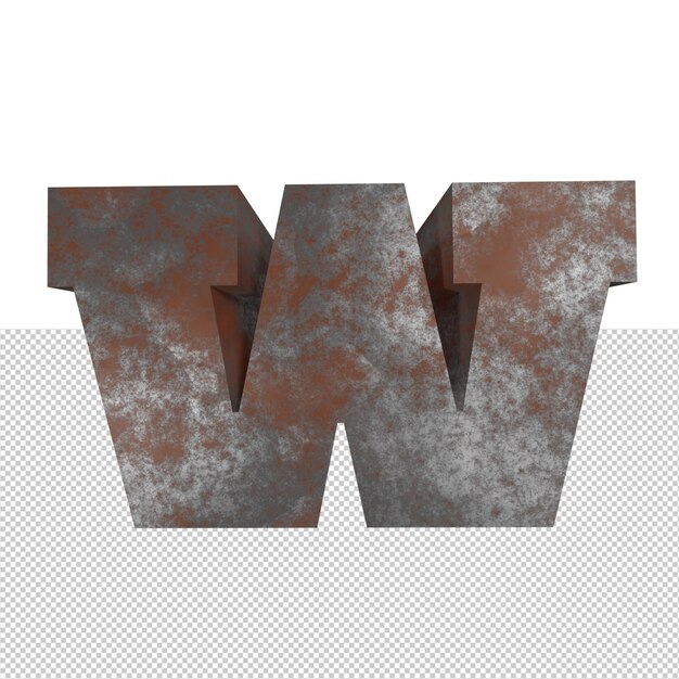 Letter w rusty iron text effect 3d render