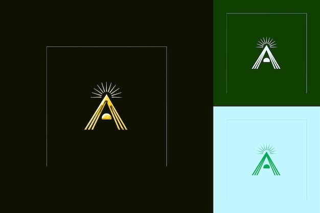 PSD letter a with sunrise logo design style with a shaped into a nature abstract vector collections