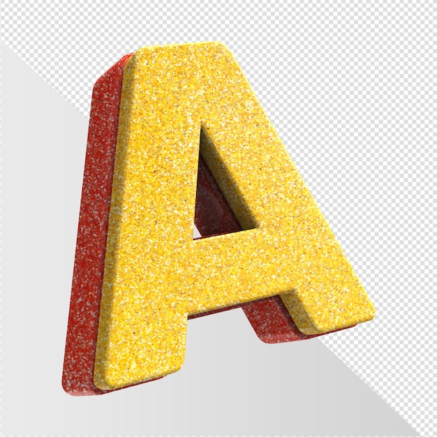 A letter with a yellow and red glitter effect