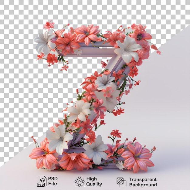 PSD letter z with flowers isolated on transparent background include png file