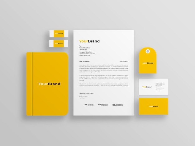 Letterhead with diary business card stationery mockup